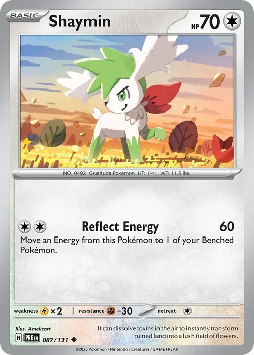 Shaymin 87 Pokemon card from Prismatic Evolutions set