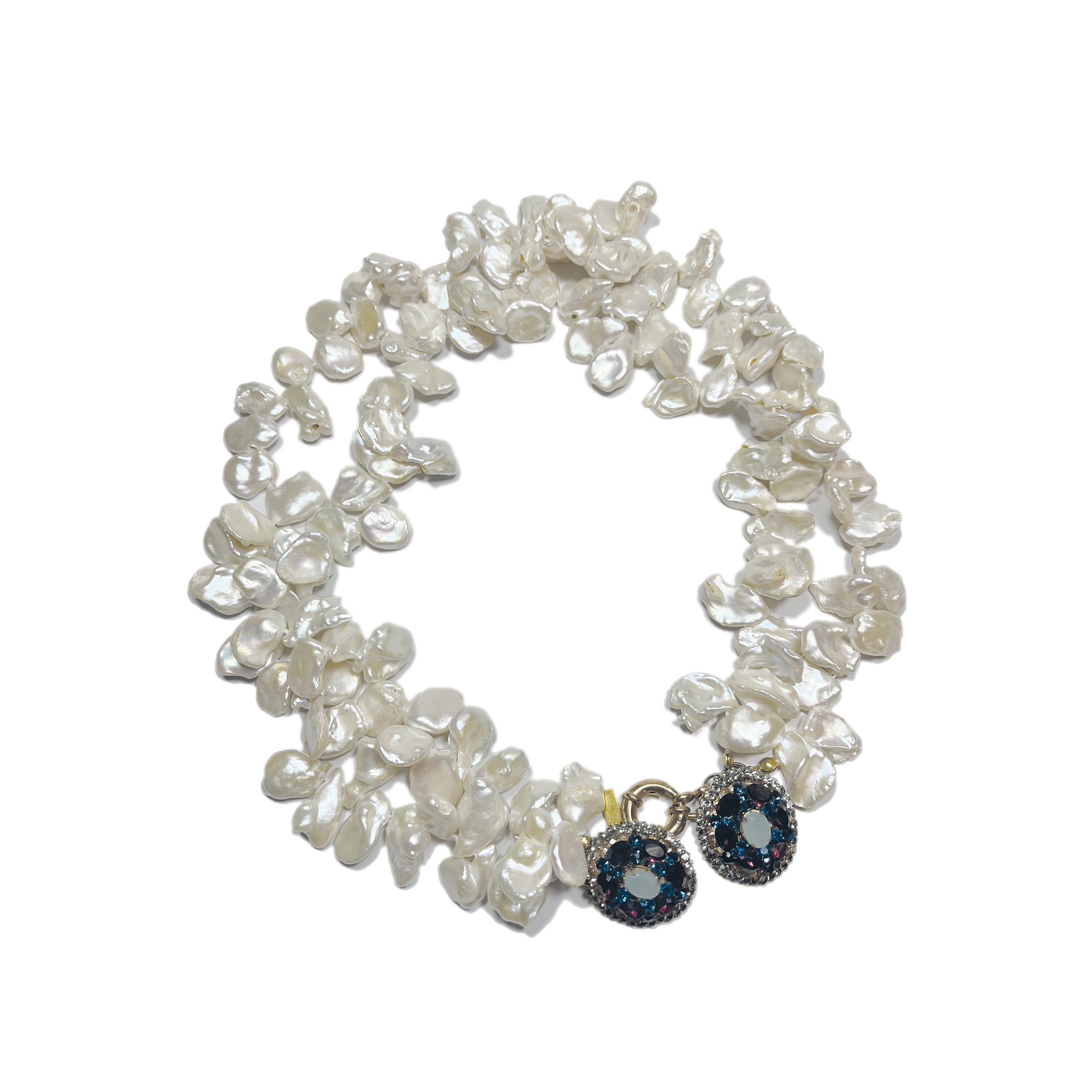 Colar em Fio Duplo com Pérolas Shell Button e Cristais