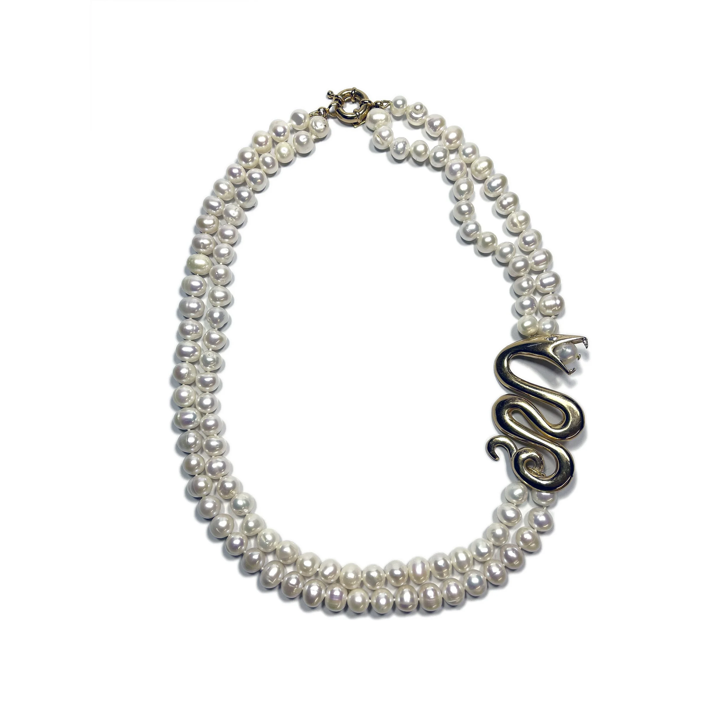 Colar Serpente com Duplo Fio de Pérolas Naturais