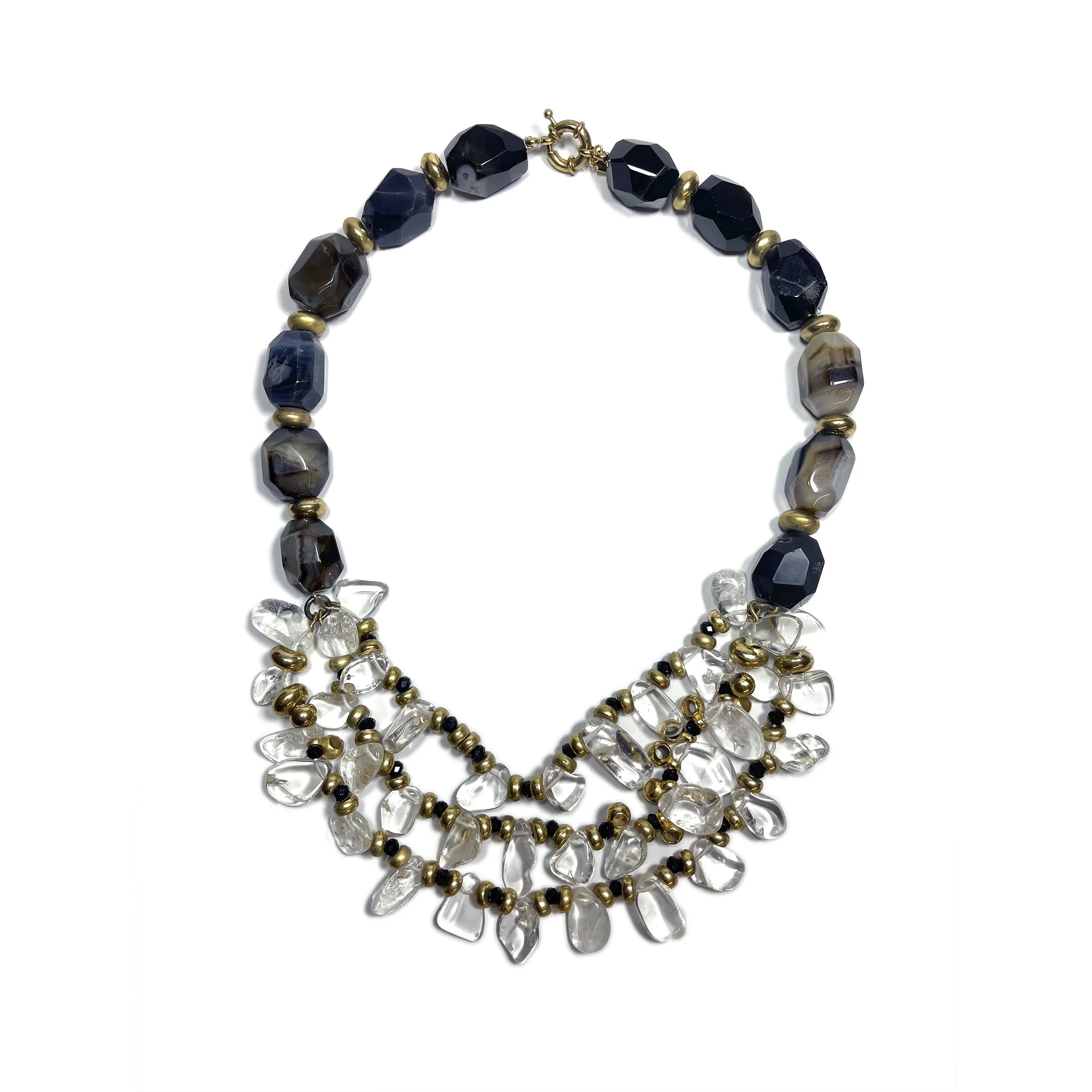 Colar em Ágata Natural e Cristal de Rocha