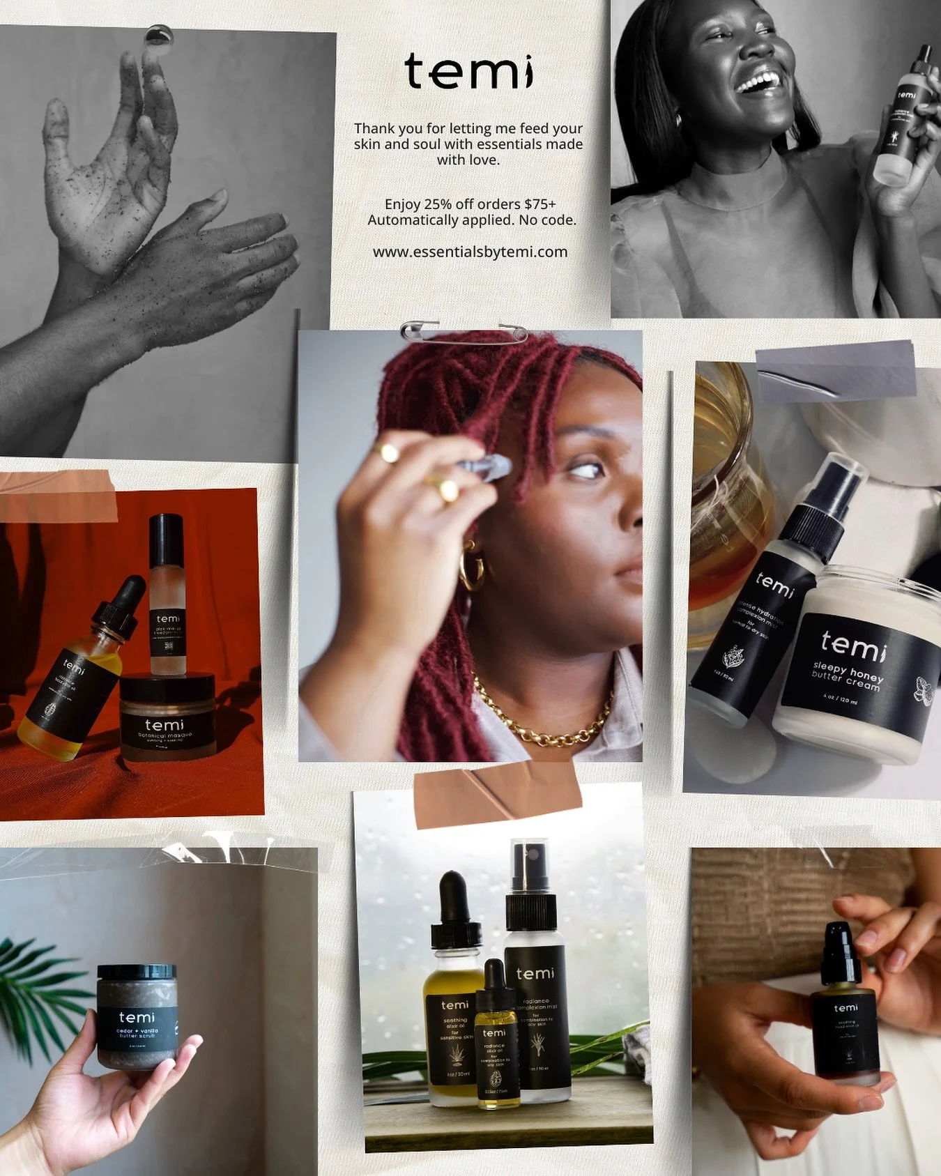 Thank you for sticking with Essentials By Temi through every season. 

Enjoy 25% off orders $75+
Automatically applied. No code.

#temiglow
#skincare
#soulcare 
#organic 
#sustainability 
#fairtrade