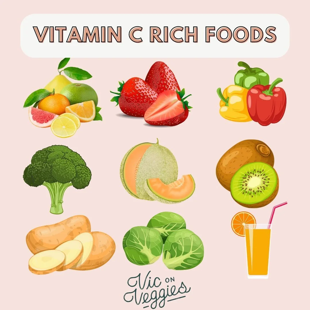 Notice all the color😍🌈

This is part of the reason I recommend eating the rainbow. These foods are of the many vitamin C rich fruits and vegetables.  Vitamin C is active in the body for only about 4 hours. This is why it is best to consume these fo