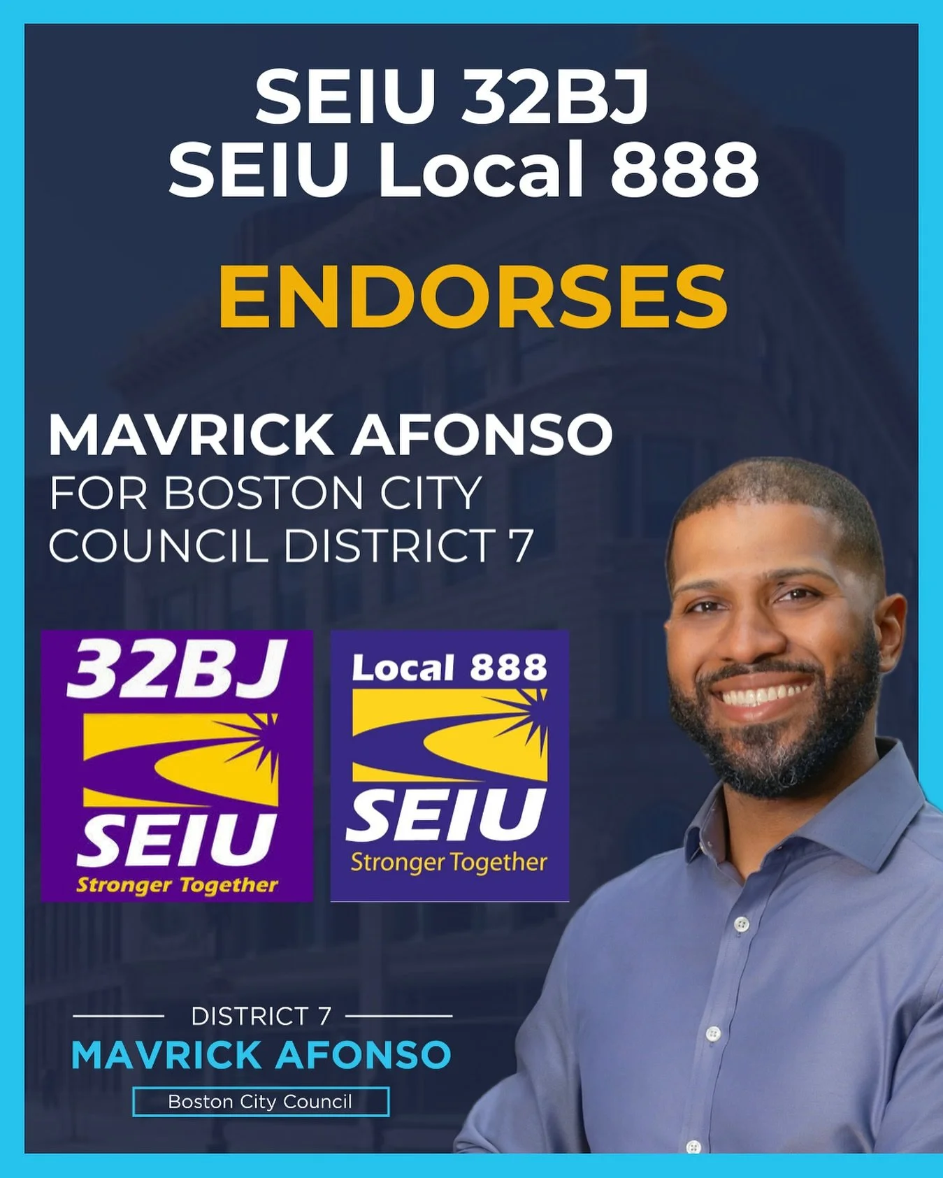 BIG NEWS: SEIU 32BJ and SEIU 888 are standing with our campaign for Boston City Council.
These unions represent thousands of working families across Boston — janitors, security officers, public service workers, and so many others who keep our
