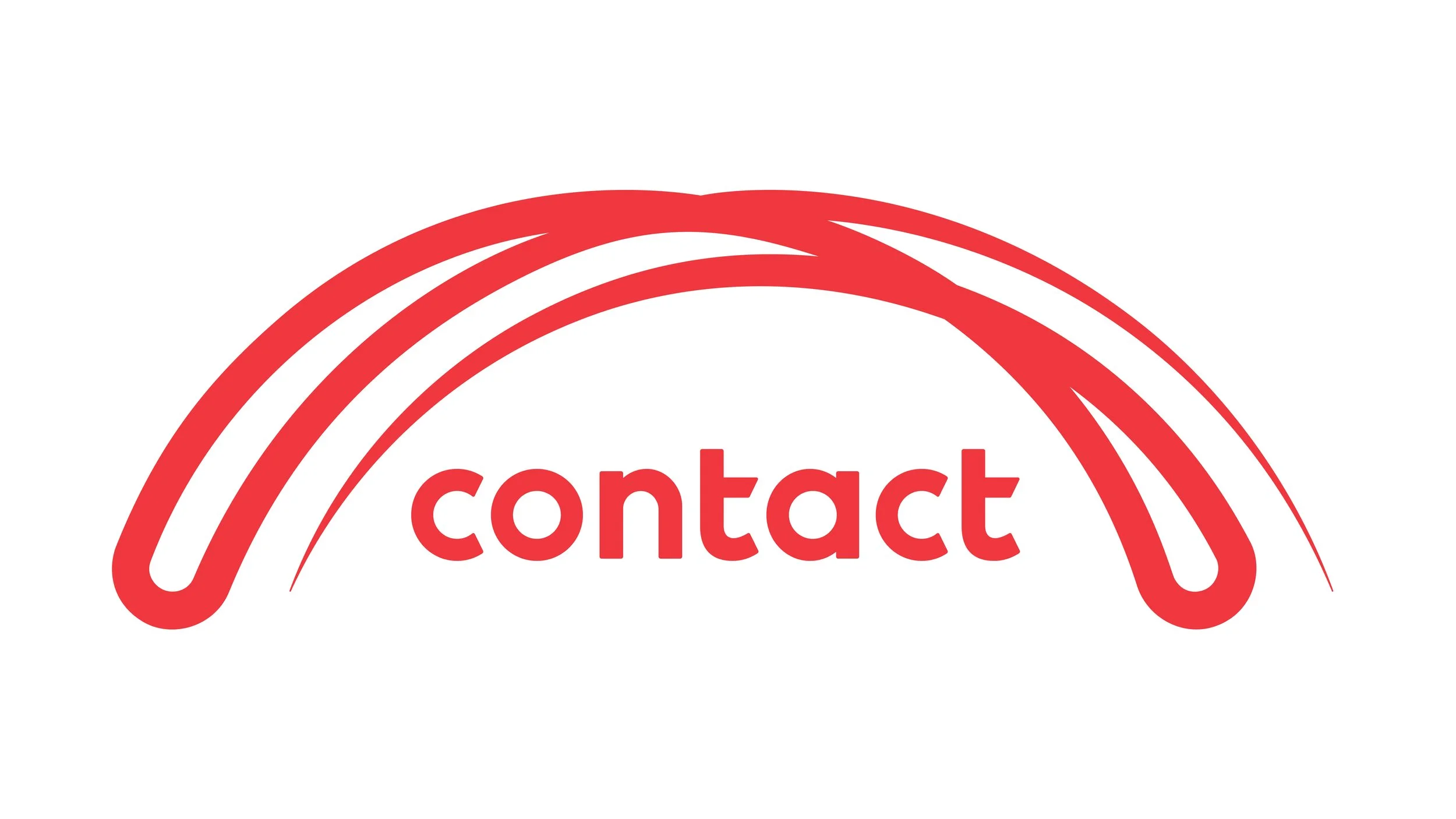 Red graphic of a classic telephone handset with the word 'contact' written below it.