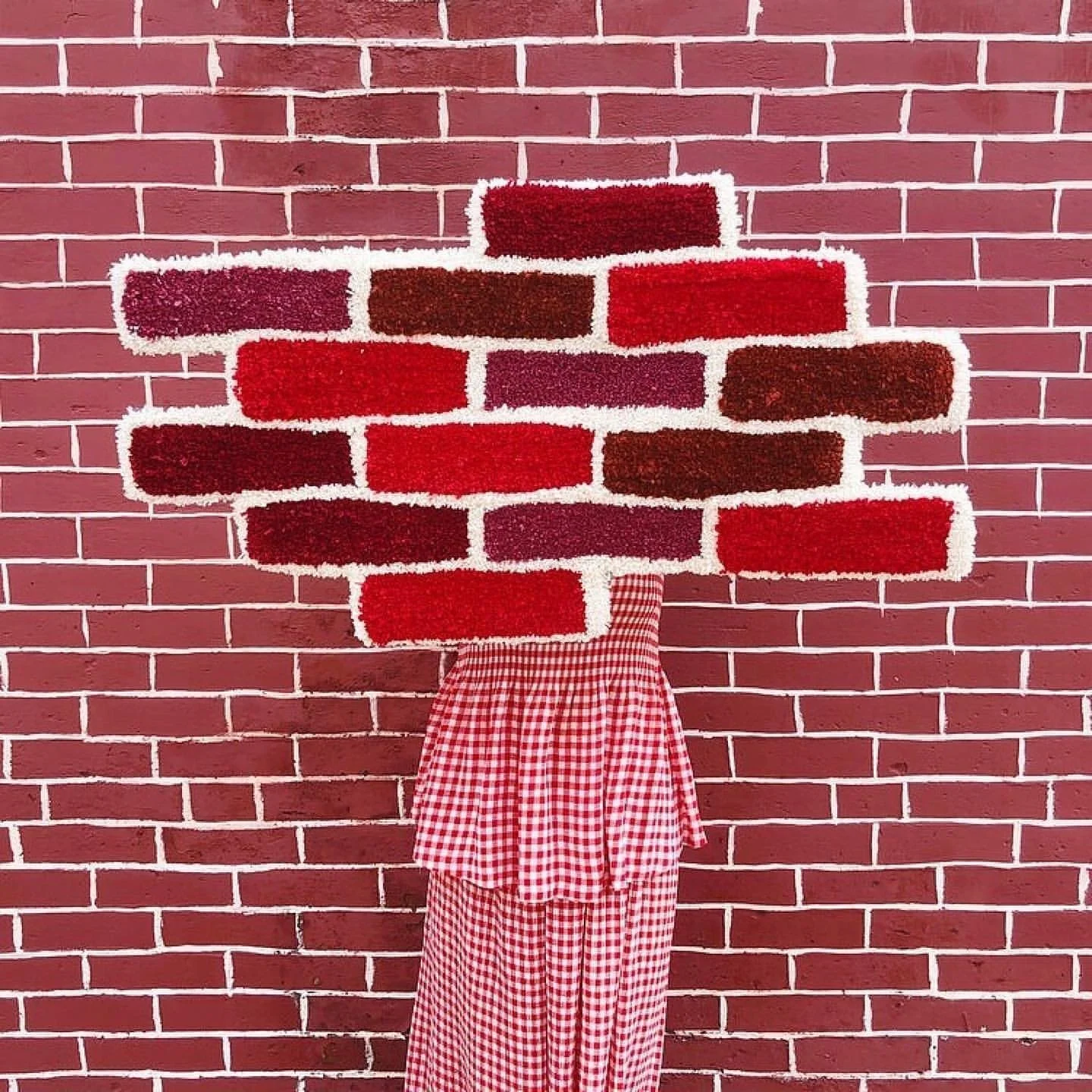 Fuzzy &ldquo;Exposed Brick&rdquo; tufted wall hanging / rug designed and hand-tufted by @tuft.stuff.studios in Philadelphia.

&ldquo;We designed this piece to be modular. In the spirit of rebuilding more welcoming and inclusive communities together, 