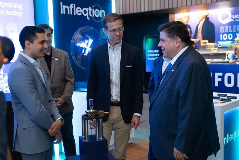 Infleqtion CEO Matthew Kinsella and CTO Pranac Gokhale with Illinois Governor JB Pritzker.