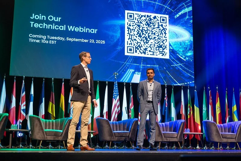 Infleqtion CEO Matthew Kinsella and CTO Pranav Gokhale deliver the keynote at Quantum World Congress 2025.