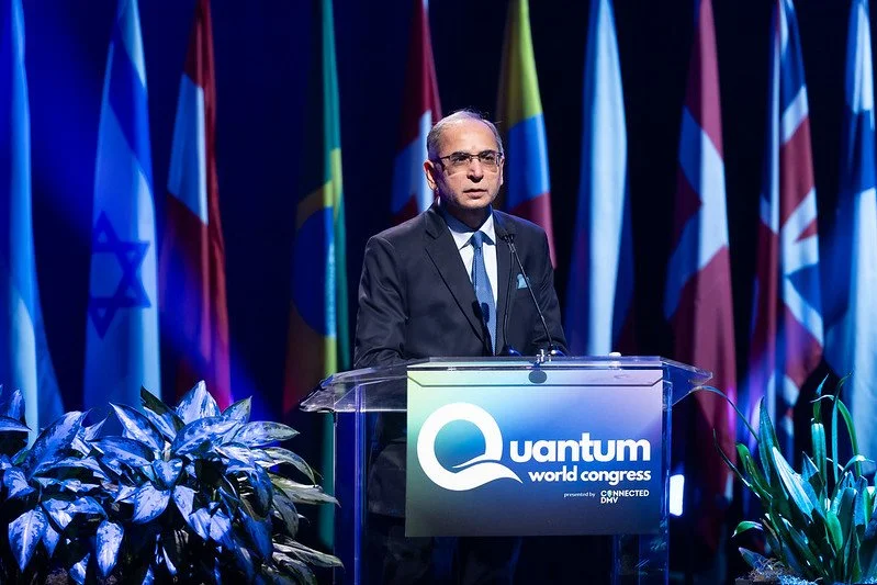 Ambassador Vinay Kwatra of India addresses the audience at Quantum World Congress 2025.