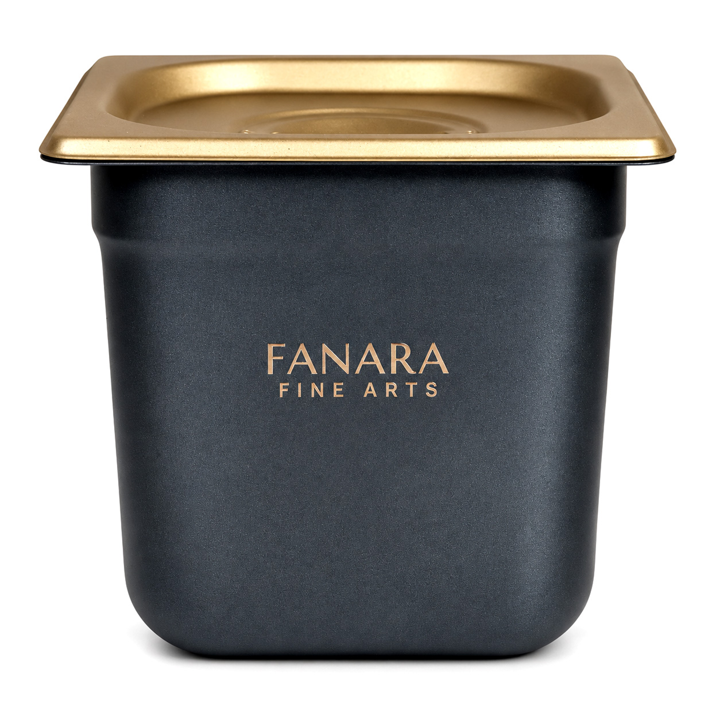Fanara Fine Arts oil paint brush cleaner with oil-rubbed bronze body and champagne bronze lid