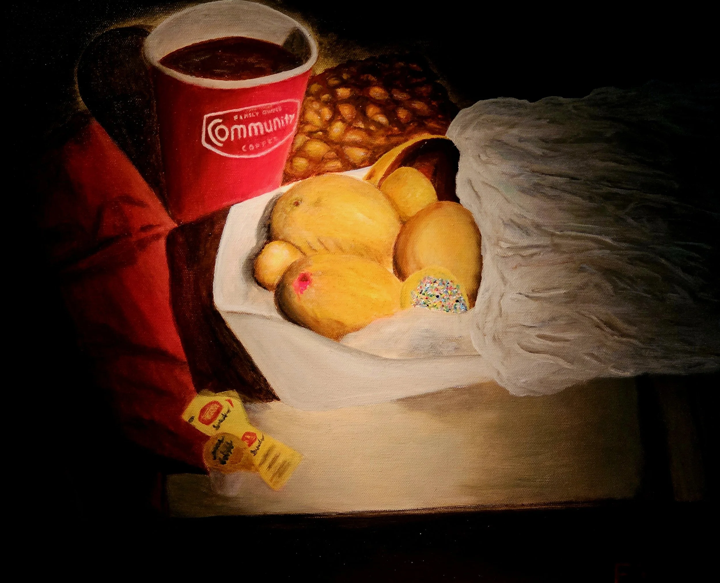Donuts & Coffee | 20 x 16 inches | Oil on Canvas