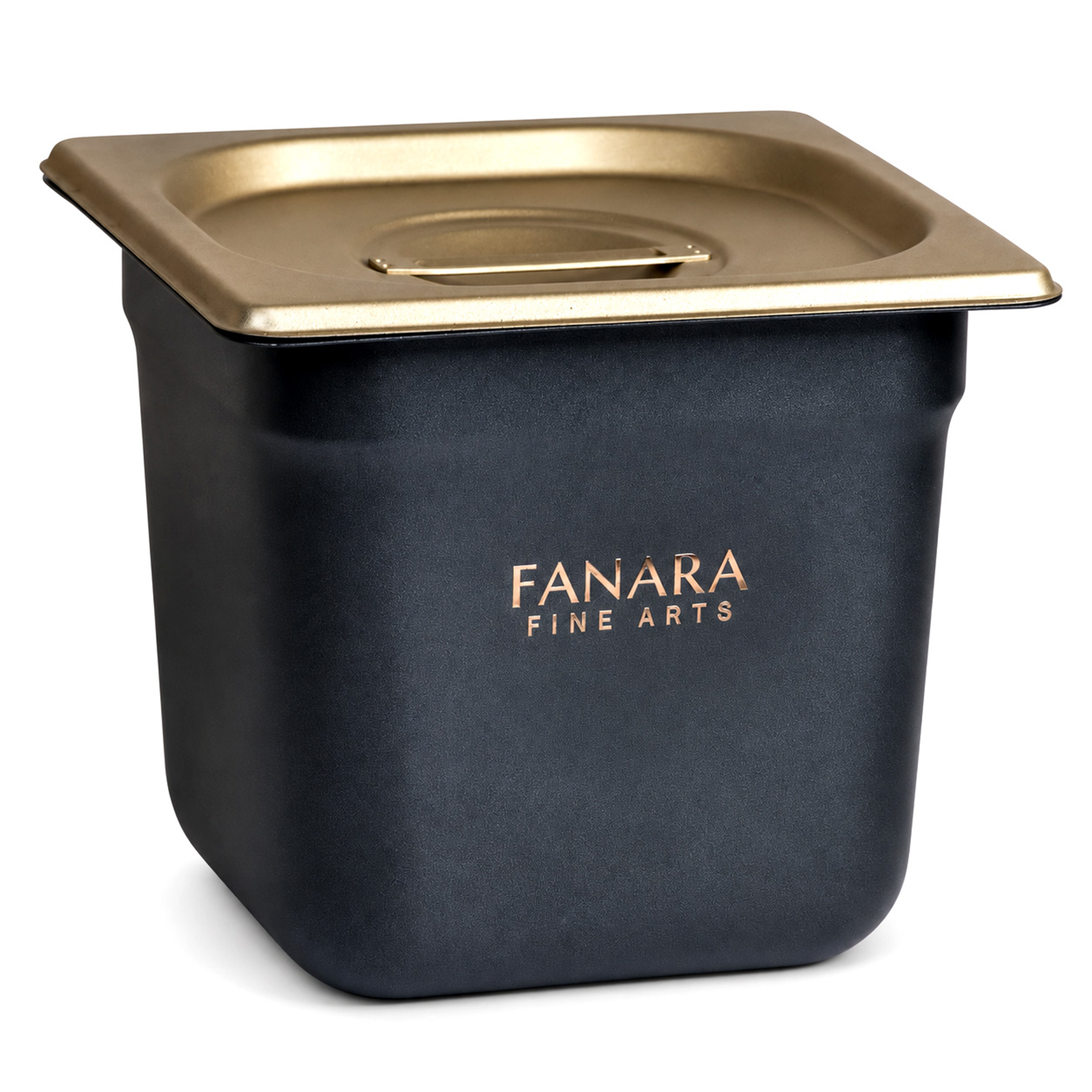 Fanara Fine Arts oil paint brush cleaner with oil-rubbed bronze body and champagne bronze lid