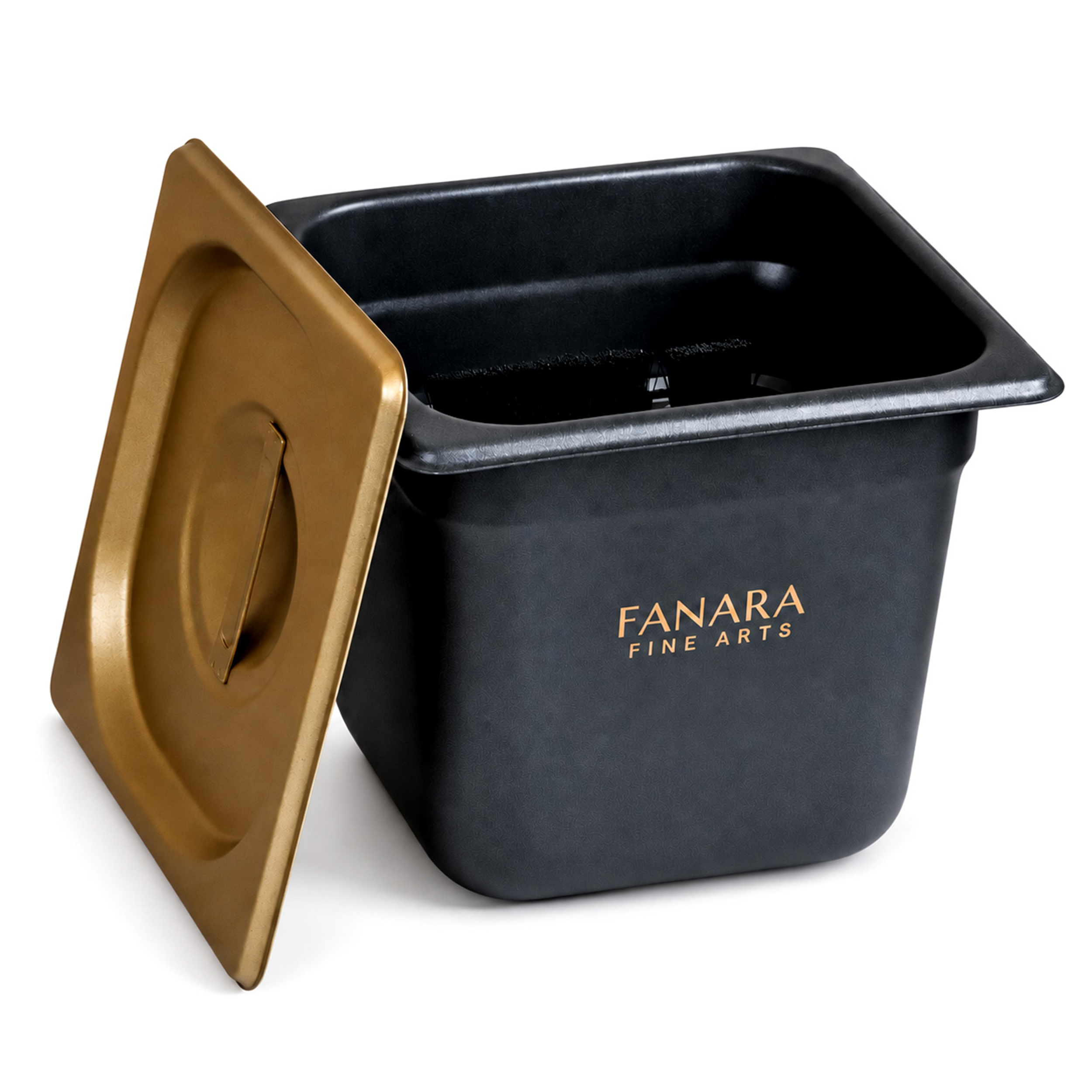 Fanara 4-Zone Oil Paint Brush Cleaner open with stainless cleaning deck and champagne bronze lid
