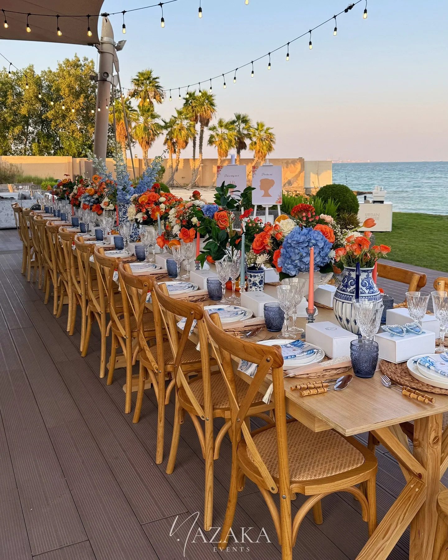 The perfect seaside table 🍊🌊

#beach #doha #eventplanner #bridahshower #qatar #orange #blue #tablescape #tablesetup