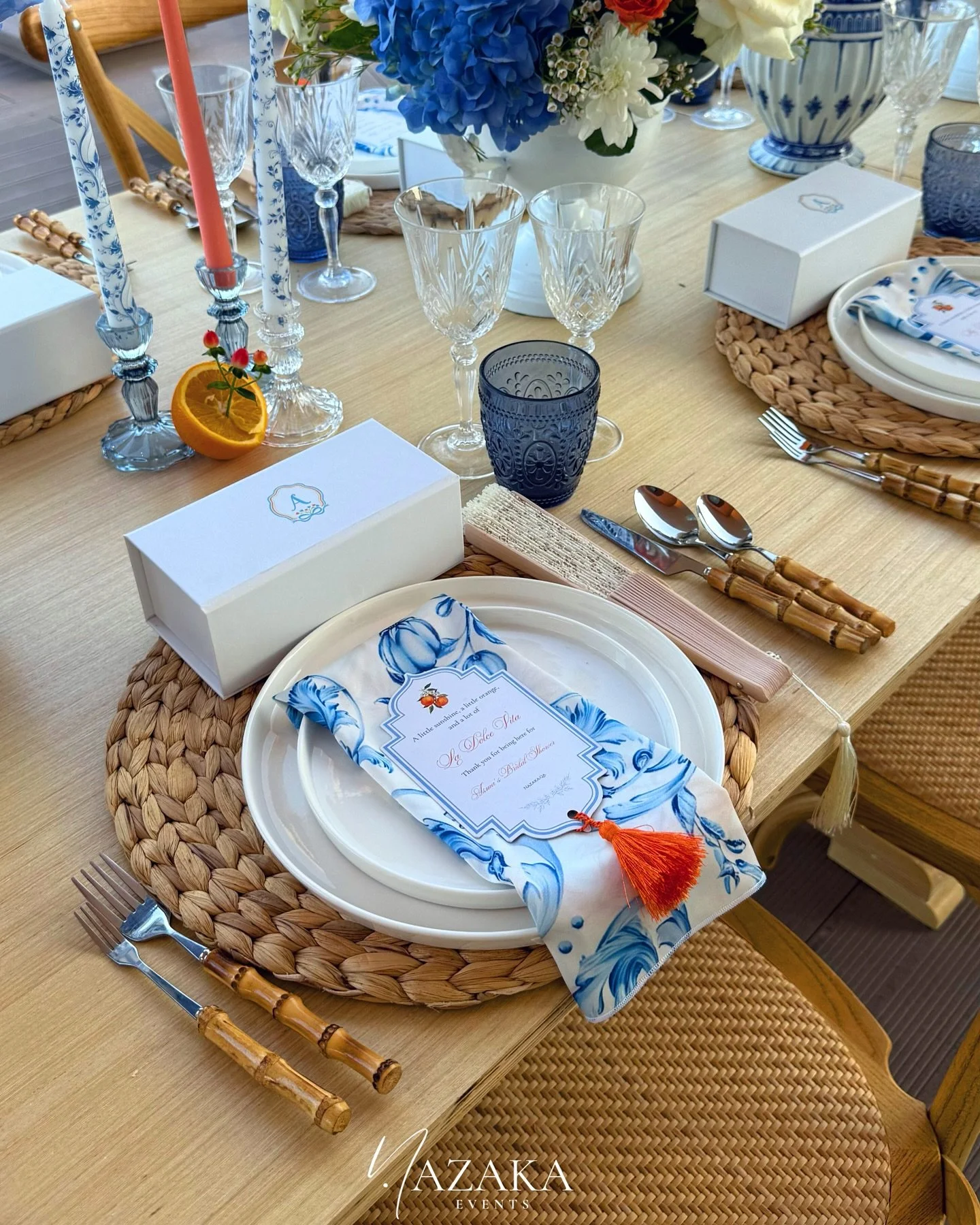 Crisp blues, woven textures, and a tiny orange tassel
simple seaside magic. 🍊💙✨