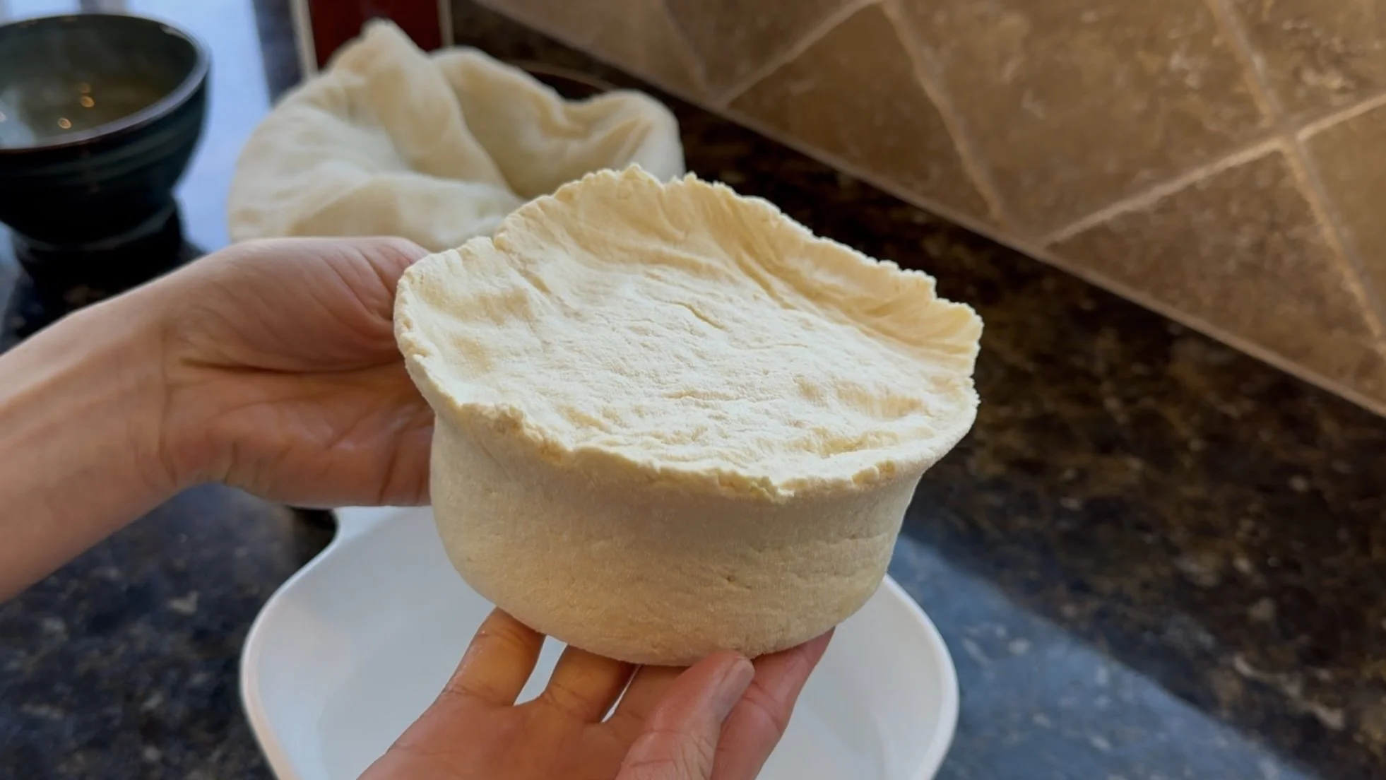 Fresh round tofu, homemade using the Thika tofu mold and recipe