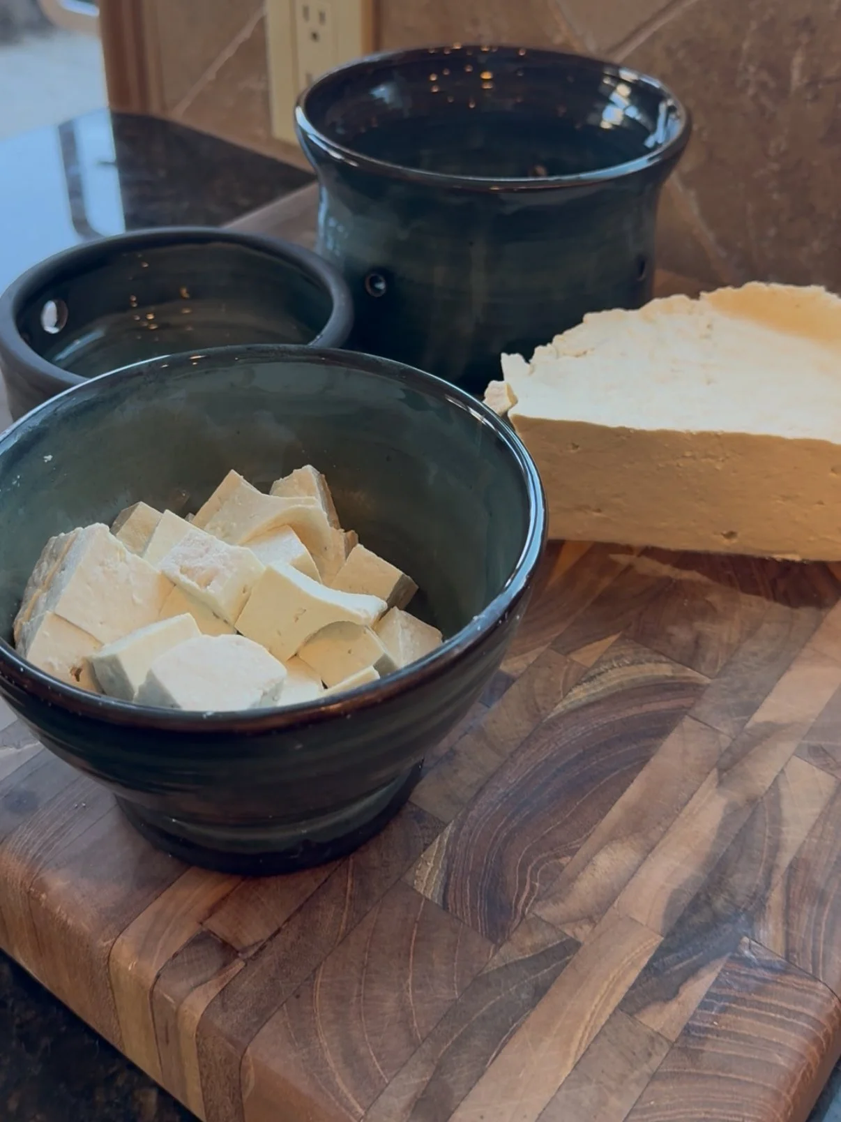 Cubes of freshly homemade tofu