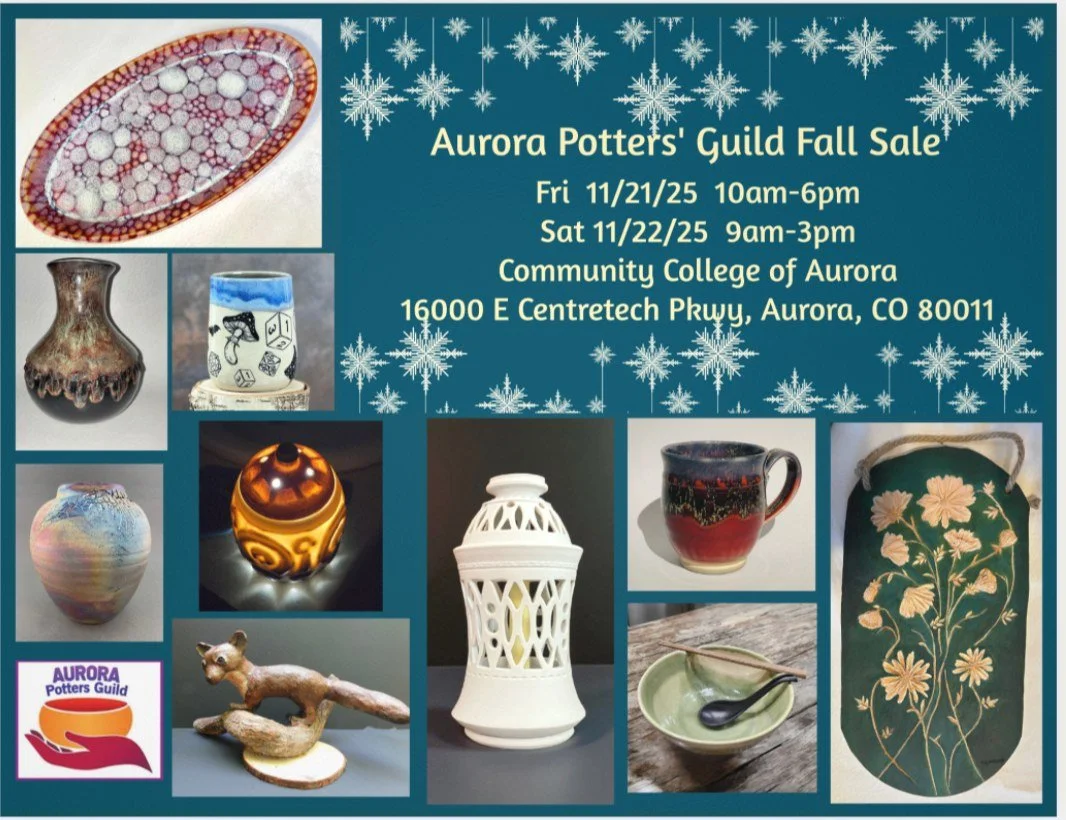 Please join us tomorrow and Saturday for our annual fall sale! Featuring work from over 30 artists in the Aurora Potters Guild, we would love to share what we've created with you. This weekend is the perfect time to get a start on your holiday shoppi