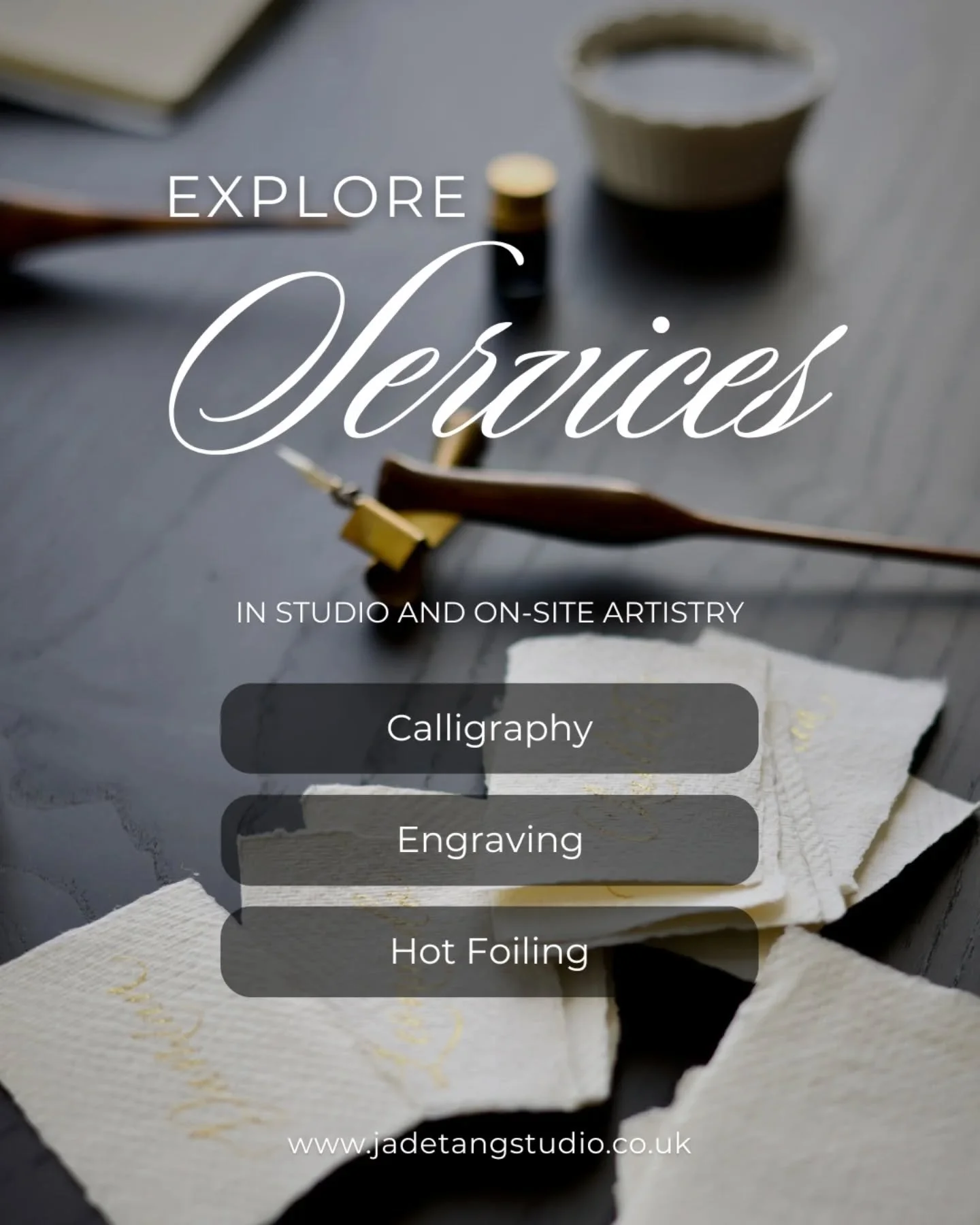 Excited to share my in studio and onsite services. If you have any personalisation needs, please reach out and I'd love to chat 🤍

jade@jadetangstudio.co.uk
www.jadetangstudio.co.uk