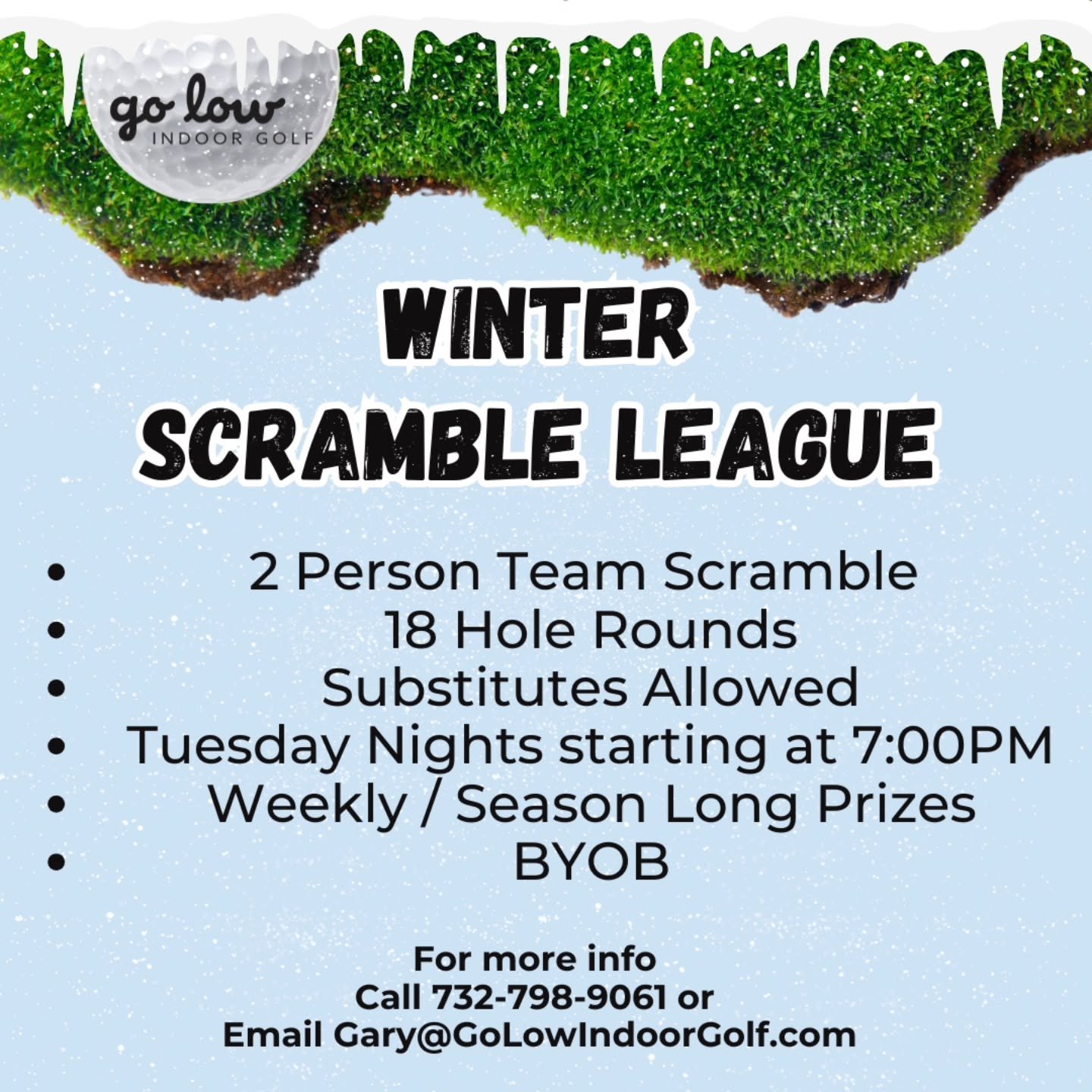 🚨 Only 5 spots left!
Our Winter Scramble League tees off soon &mdash; grab your partner and secure your spot before it's gone! ❄️⛳️
DM us or call 732-798-9061 to register today!