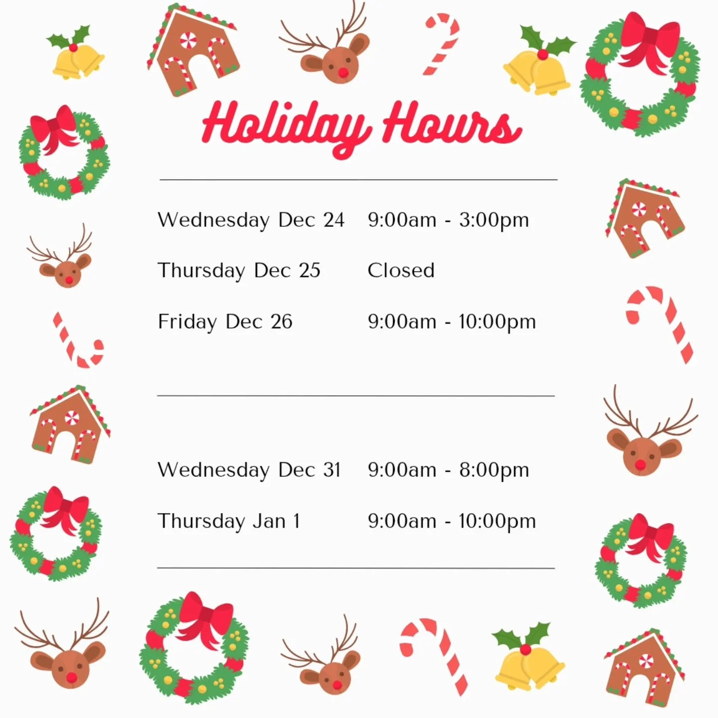 🎄⛳ Holiday Hours Update! ⛳🎄
Please take a look at our adjusted hours for Christmas and New Year&rsquo;s. Book a bay, grab a gift card, and keep the golf going all winter long 🎅🎁