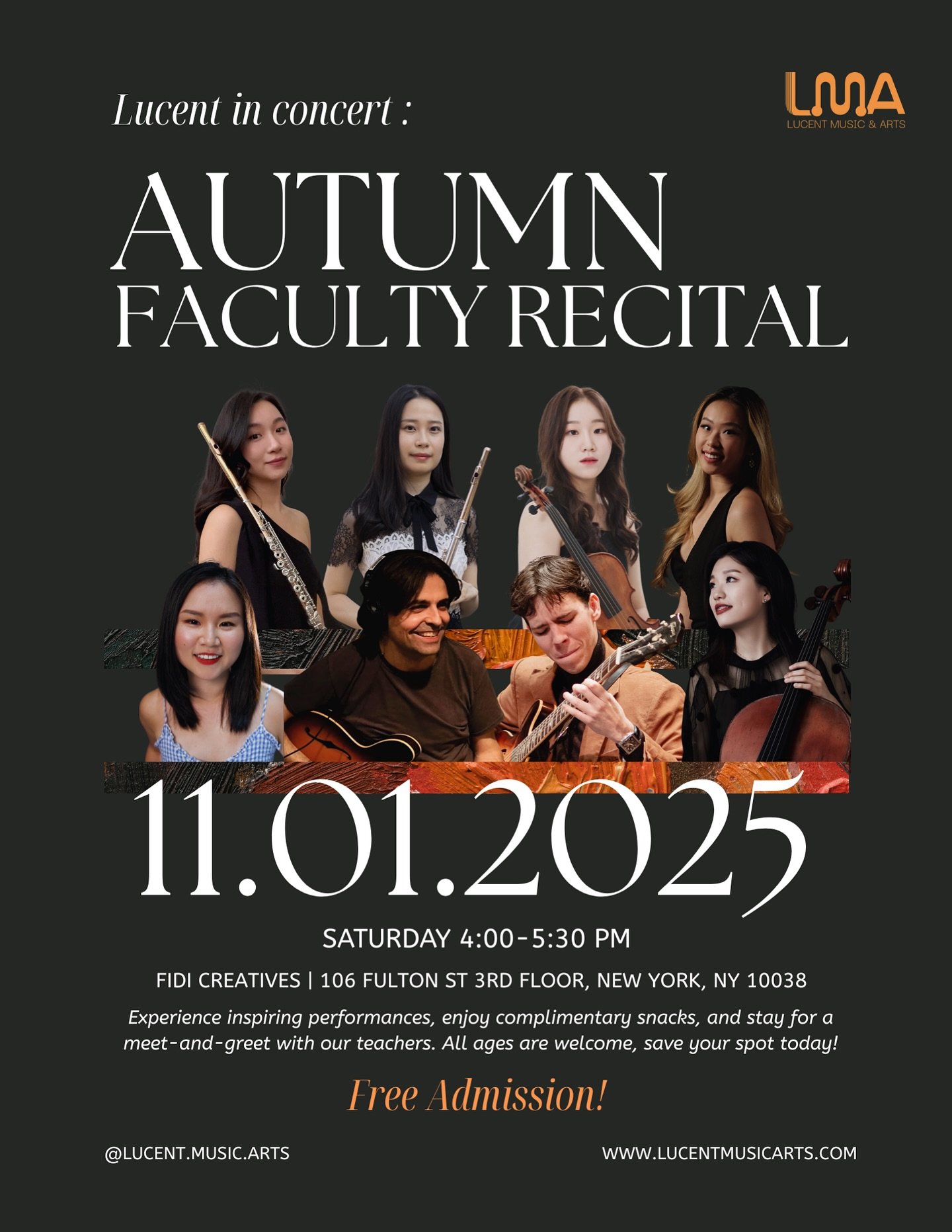 Join us for an inspiring afternoon of live performances brought by our LMA faculty.
💫Ages 2+ are welcome
🎟️Get your FREE tickets today via Eventbrite link in bio!
📅Nov 1, 2025 | 4:00-5:30 pm
📍 @fidicreatives 

#lucentmusicarts #Lucentinconcert#mu