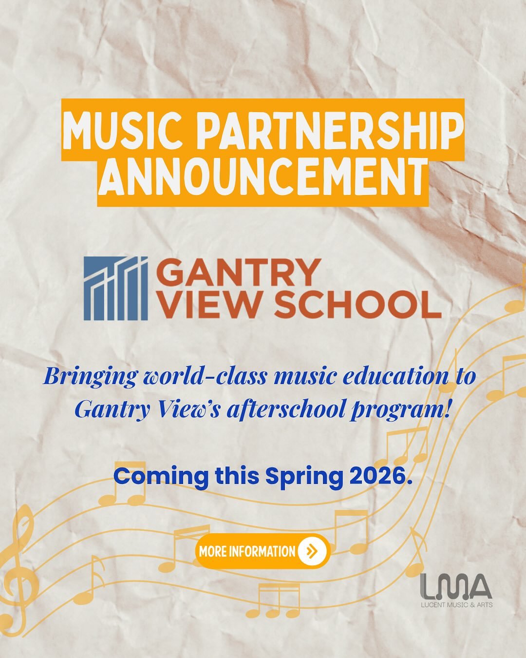 ✨Partnership with Gantry View School🌟

Lucent Music and Arts is excited to announce our partnership with Gantry View School. Starting next February, we will be offering Flute and Violin Group Classes and Private Lessons.

Find more information here: