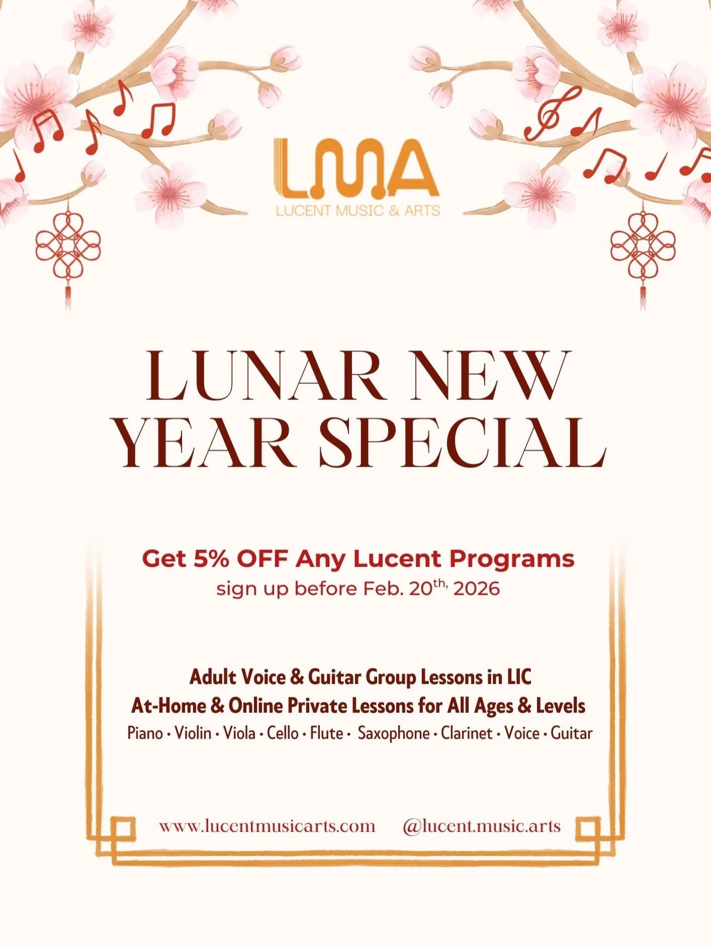 Missed us at the @thekitsby Lunar New Year Market? Swipe left for a final chance to win $100 gift cards, applicable for all Lucent music programs. 2 lucky winners will be announced on Feb 9th! 🧧🎼 

Lunar New Year Special: Register before Feb.20th t