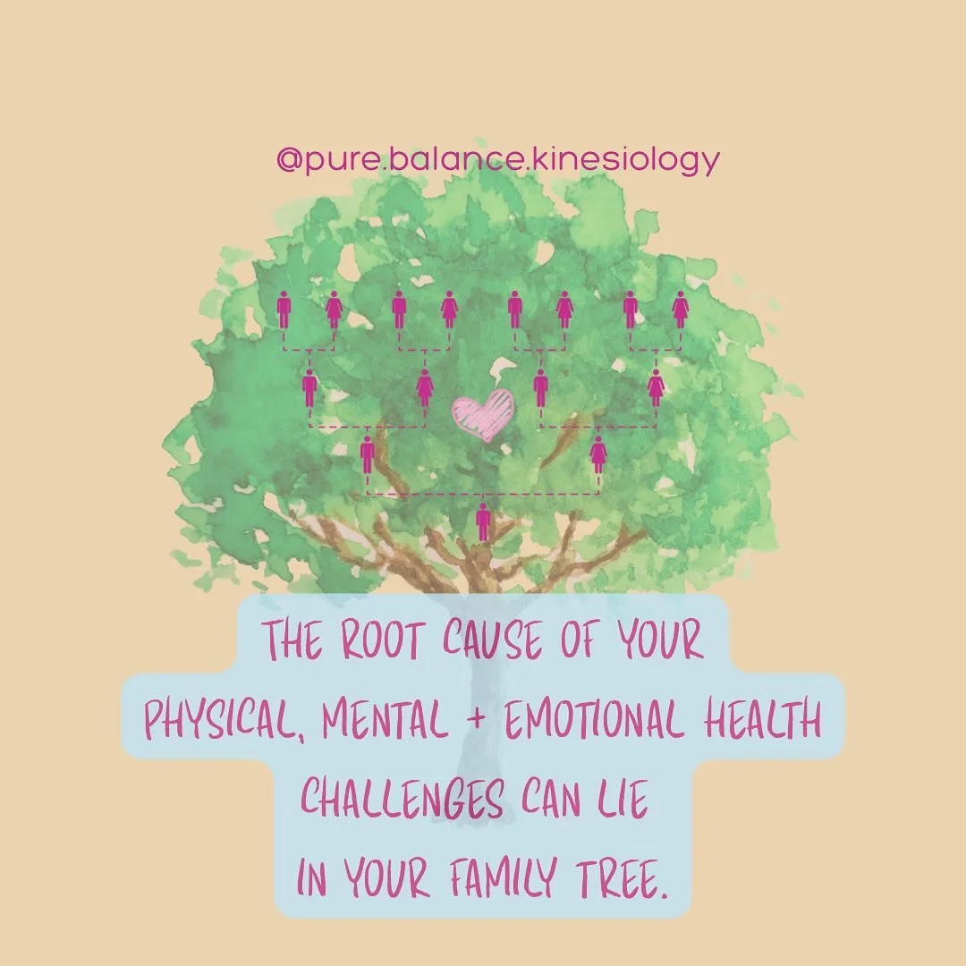 Sometimes during your kinesiology session when doing age recession your body will lead us to test back through your family tree. 

It is here that we get to uncover the root cause of generational patterning, dis-ease, food/environmental sensitivities