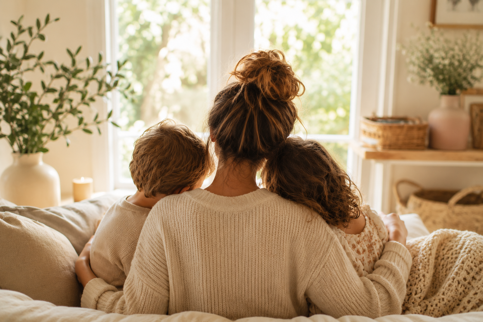 Professional nanny sharing a warm moment with two children, representing the trusted relationships and career support Little Sprouts & Co. provides to nannies.