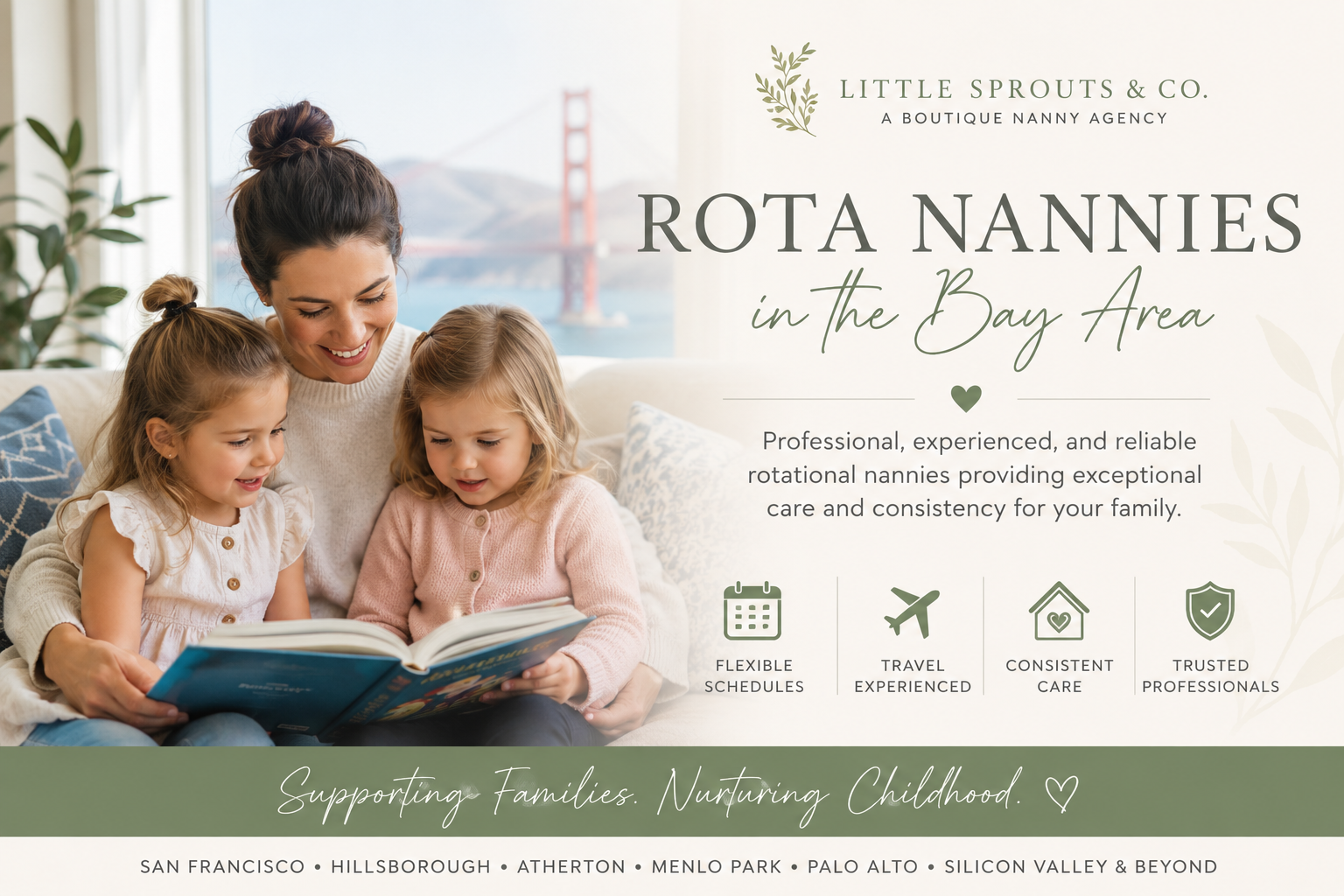 Professional ROTA nanny providing childcare in the Bay Area through Little Sprouts & Co. nanny agency serving San Francisco, Hillsborough, Atherton, Palo Alto, and Silicon Valley families.