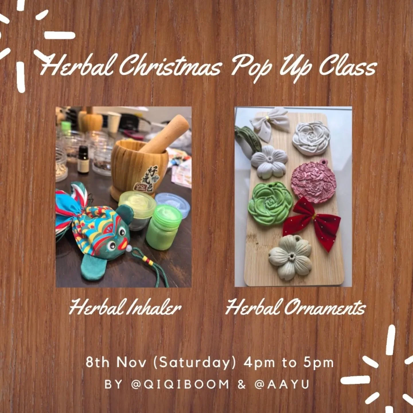This weekend, we're crafting magic you can see &amp; smell! 

Join our Herbal Inhaler or Herbal Christmas Ornaments Pop-Up Class&mdash; where festive meets fragrant. 
Think cinnamon, star anise, lavender, and a sprinkle of holiday joy&hellip; all mol