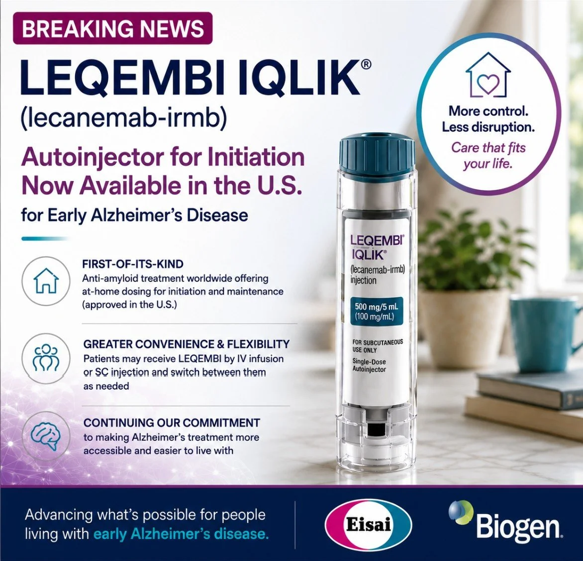 LEQEMBI IQLIK®(lecanemab-irmb) Autoinjector for Initiation of Therapy Now Available in the U.S. for Early Alzheimer's Disease