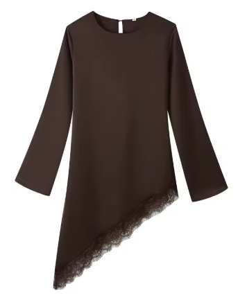 Flat View - Women's Brown Asymmetrical Tunic.png