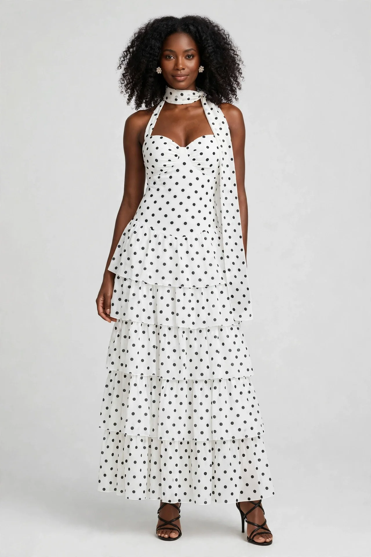 Polka Dot Ruffle Maxi Summer Dress