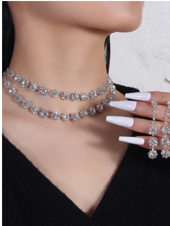 Layered Necklace, Earrings, Bracelet Jewelry Set