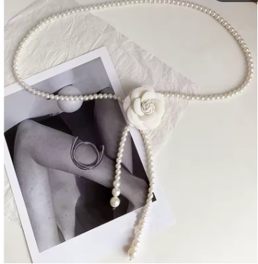 Fashion 3D Rose Flower Pearl Tassel Belt Accessory