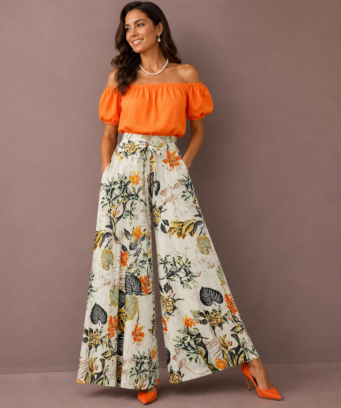 Floral Print Wide Leg Loose Elastic Waist  Bohemian Pants