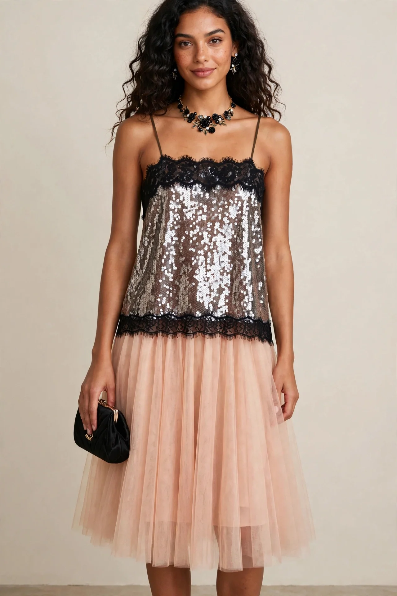 Sequined Spaghetti Strap Camisole Blouse