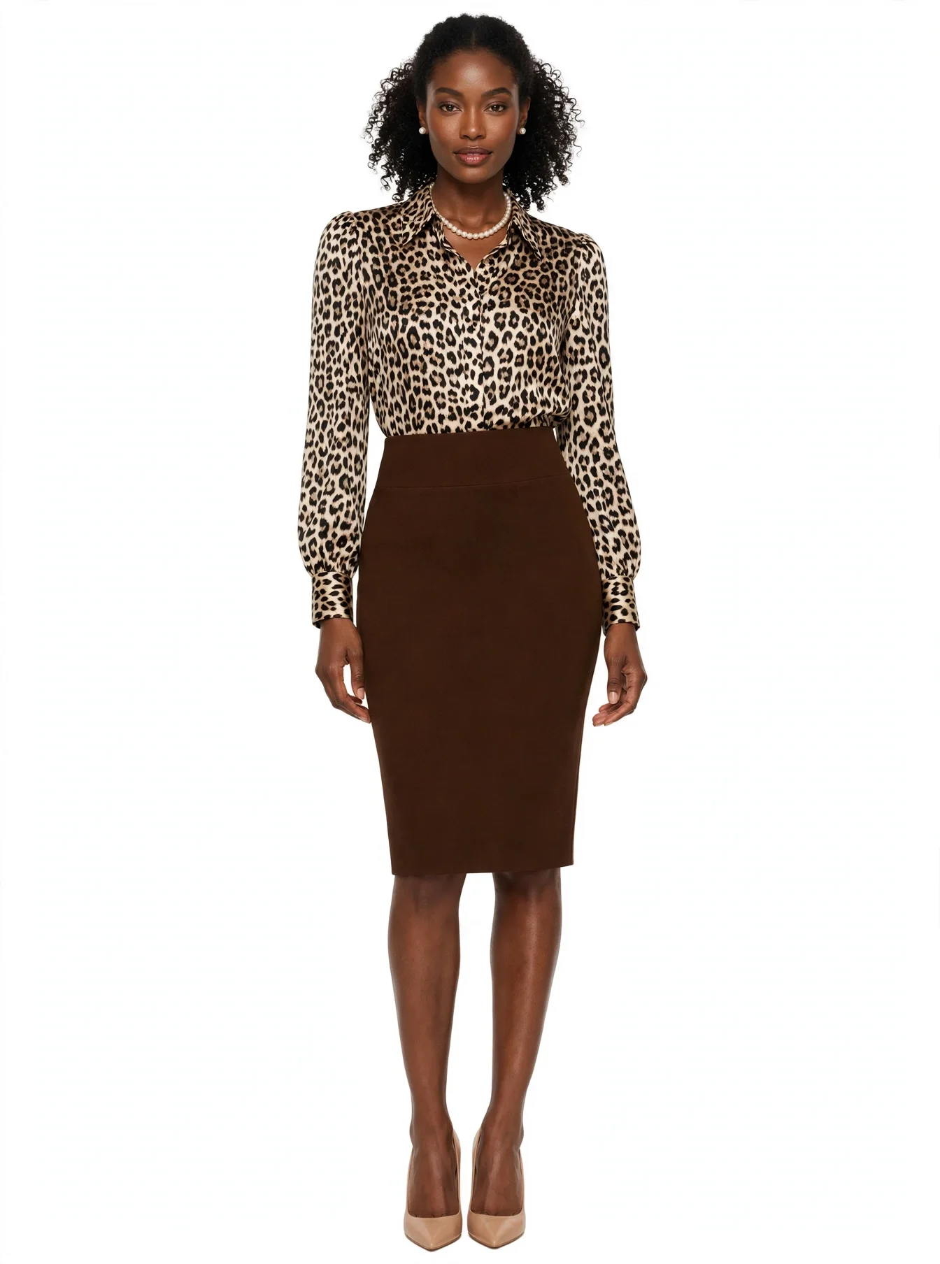 Women's High Waist Bodycon Brown Pencil Skirt