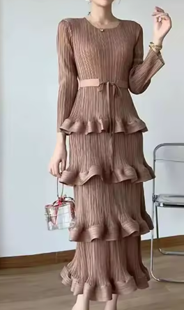 brown tiered formal dress.png