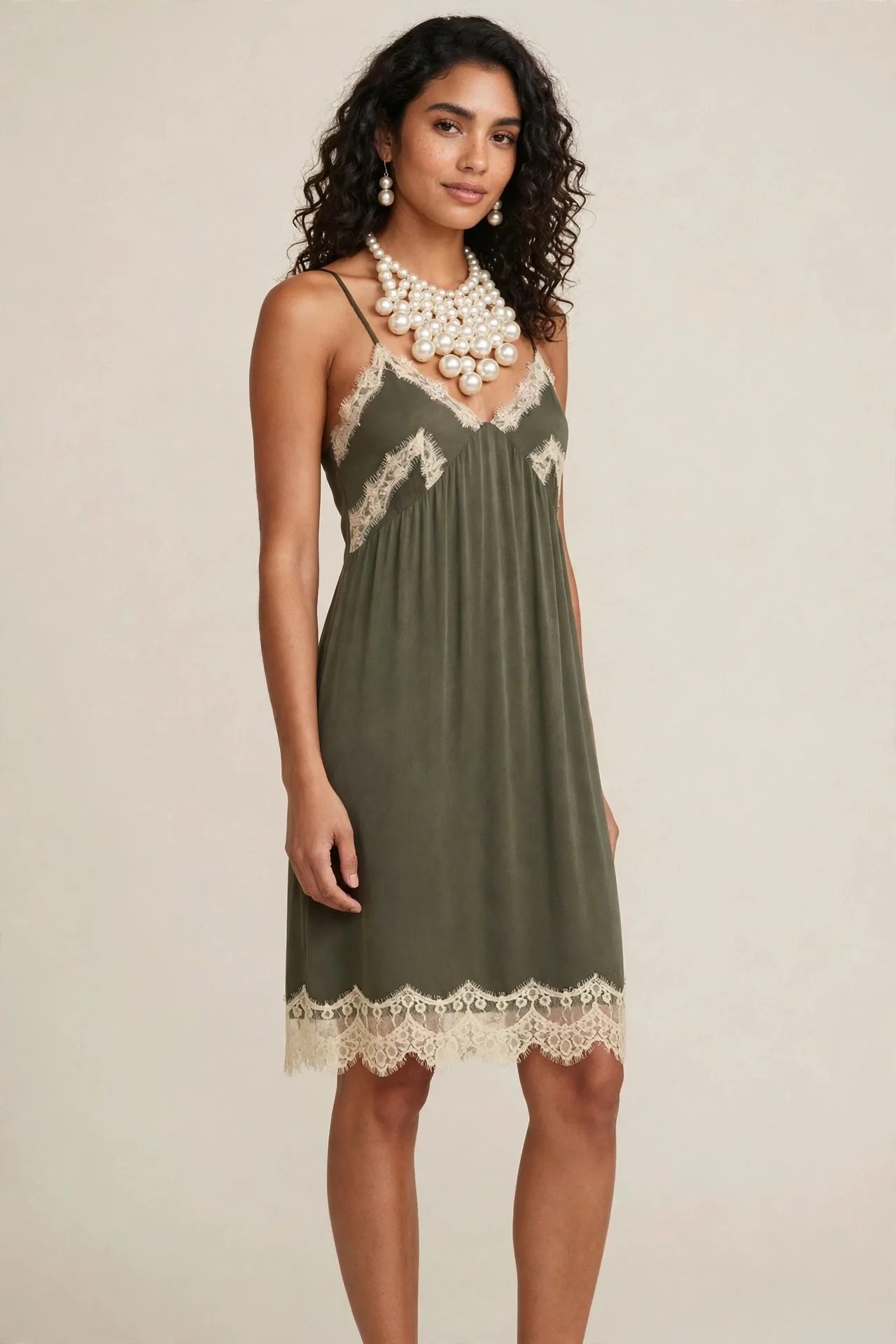 Elegantly Detailed Lace-Trim Cami Dress