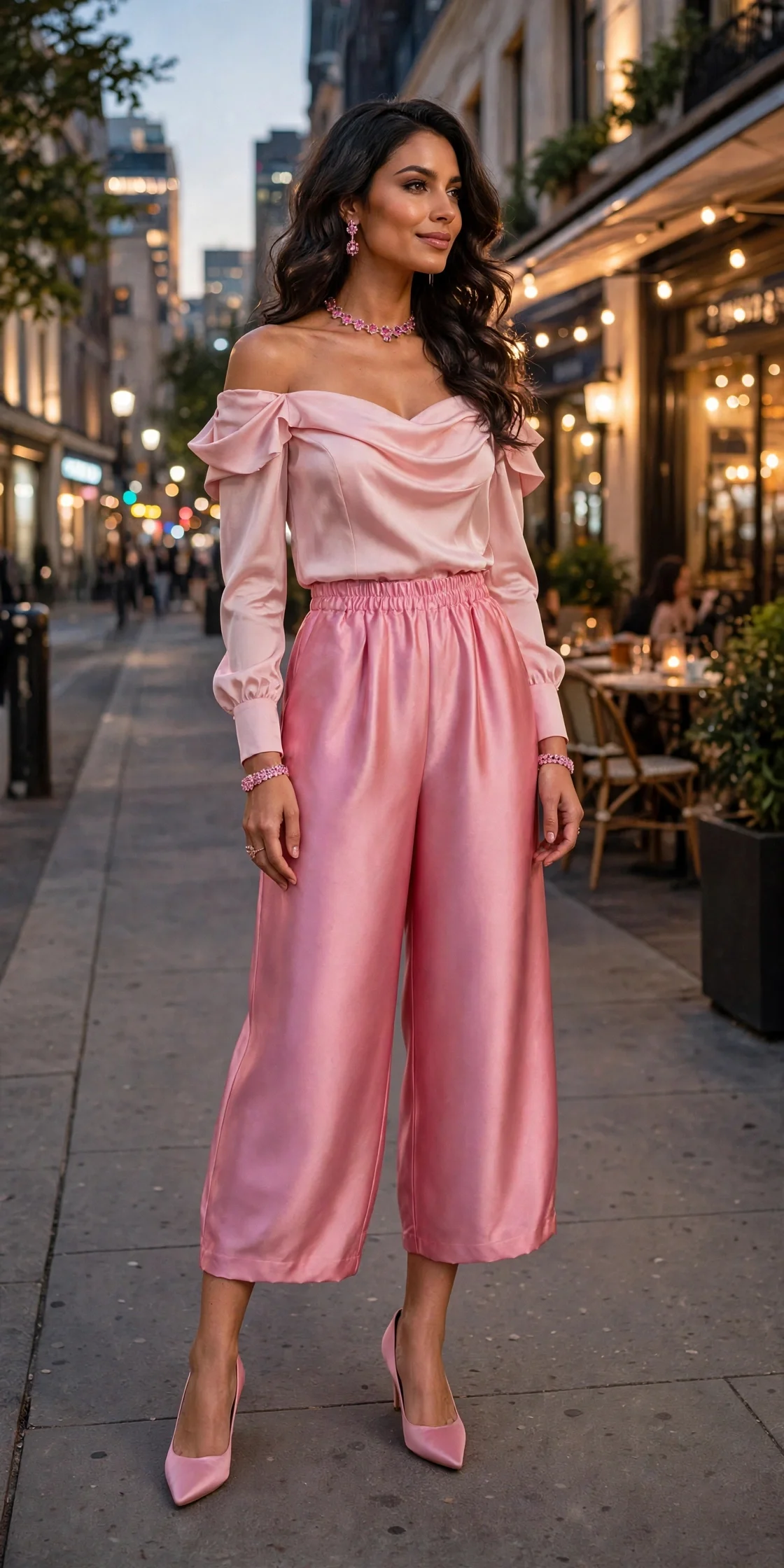 Chic High-Waisted Elastic Comfortable Fit Satin Culotte Pants