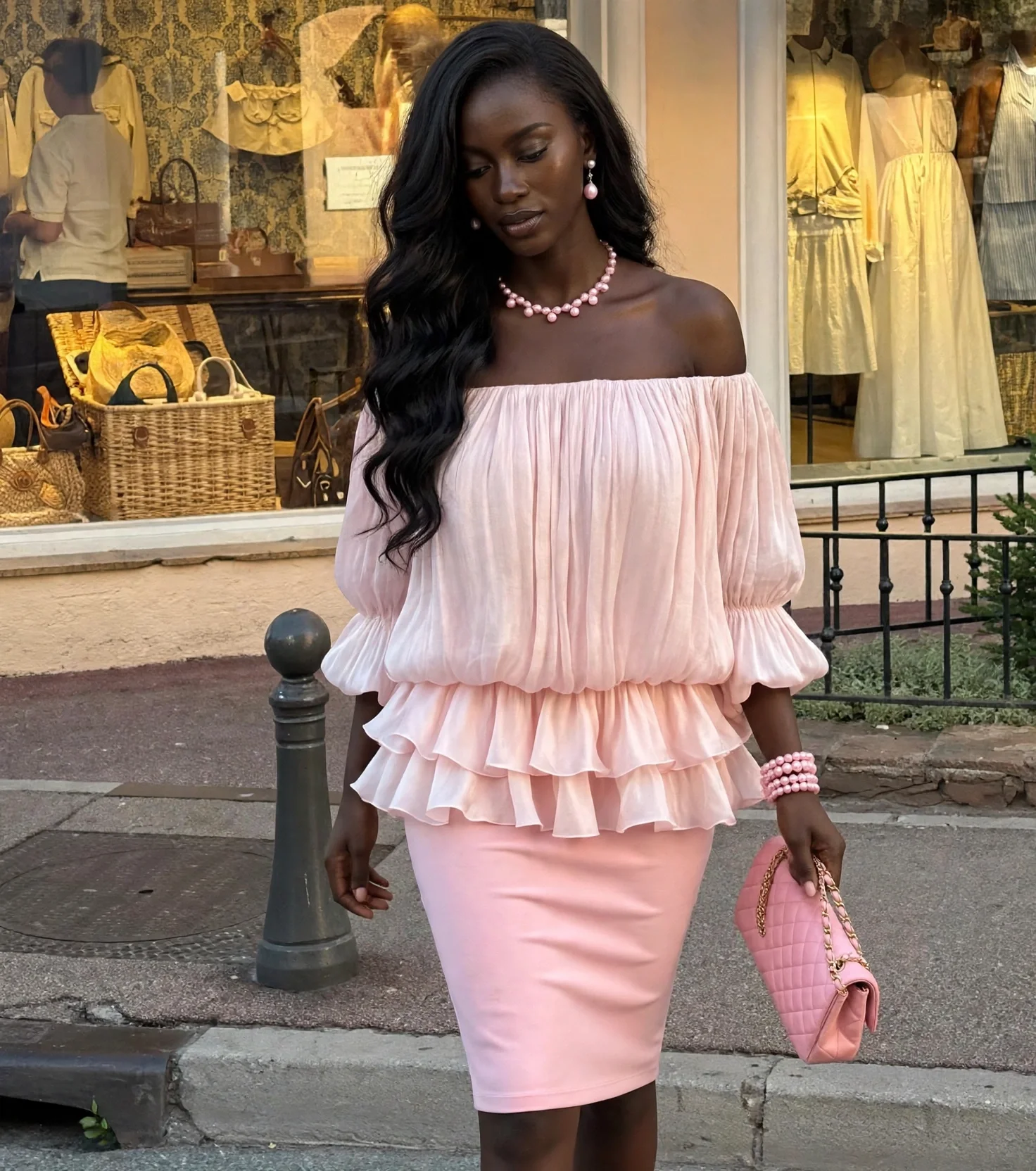 Elegant Romantic Off Shoulder Ruffle Slash Neck Tiered Holiday Blouse Party