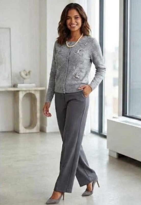 New Elegant Beaded Long Sleeve Round Neck Knit Cardigan