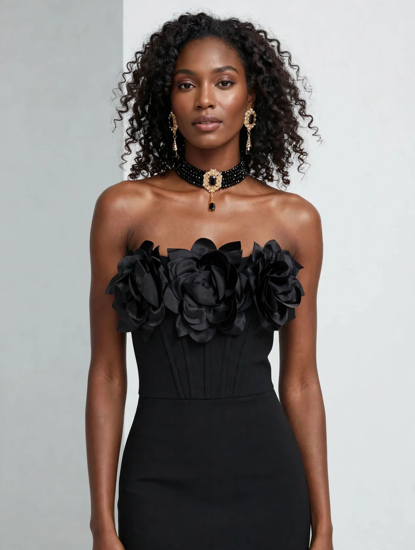 3D Flowers Strapless Bodycon Dress Party Cocktail Dress