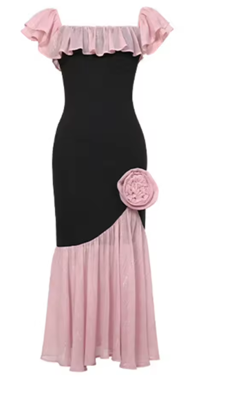 pink and black rossette dress.png