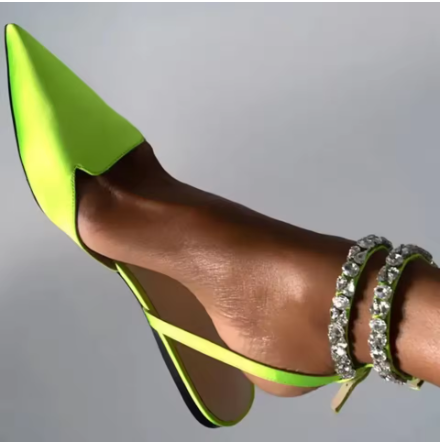 Women’s Pointed-Toe Ankle Wrap Rhinestone Flat Shoes