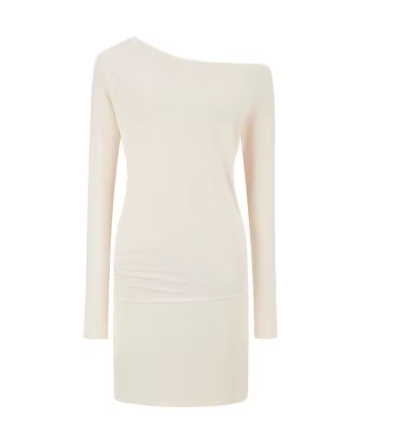 white one sholder long sleeve party dress.png