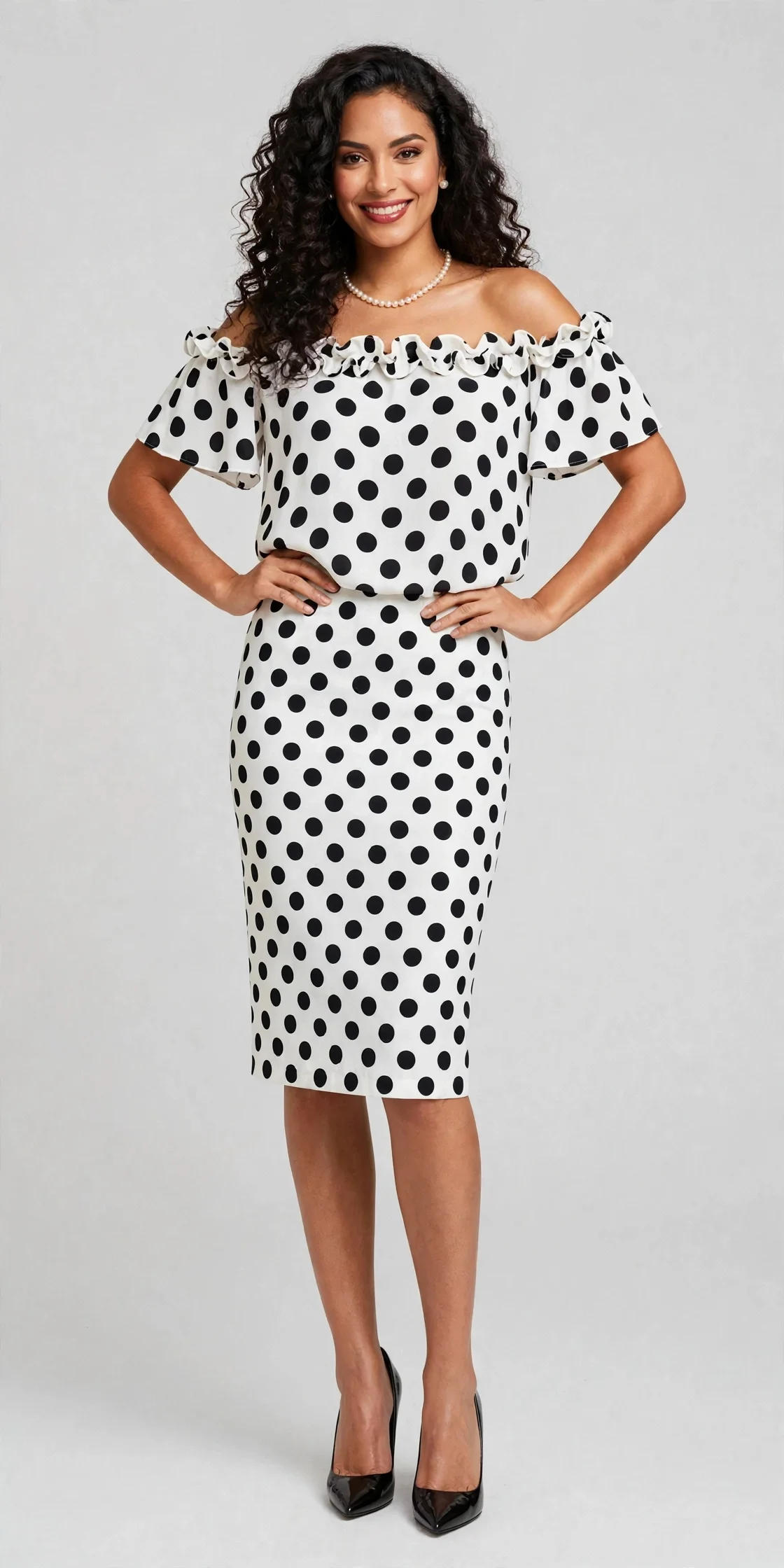 Black and White Polka Dot Bodycon Pencil Skirt