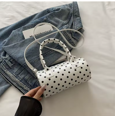 Patent Leather Polka Dot Cylindrical Mini Handbag